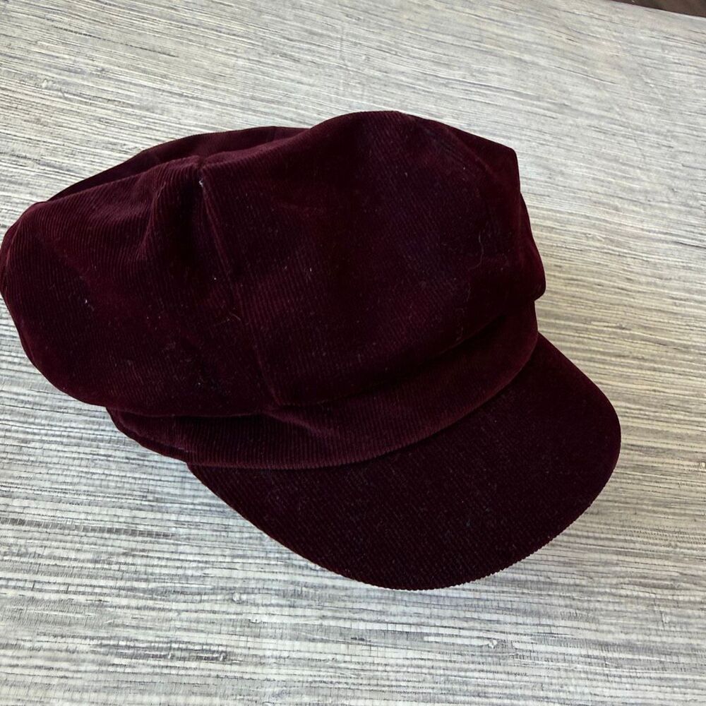 David and Young Burgundy Corduroy Newsboy Cap Baker Boy Hat OS